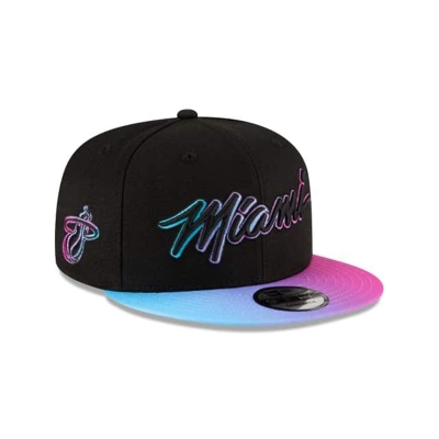 Black Miami Heat Hat - New Era NBA City Edition 9FIFTY Snapback Caps USA9274630